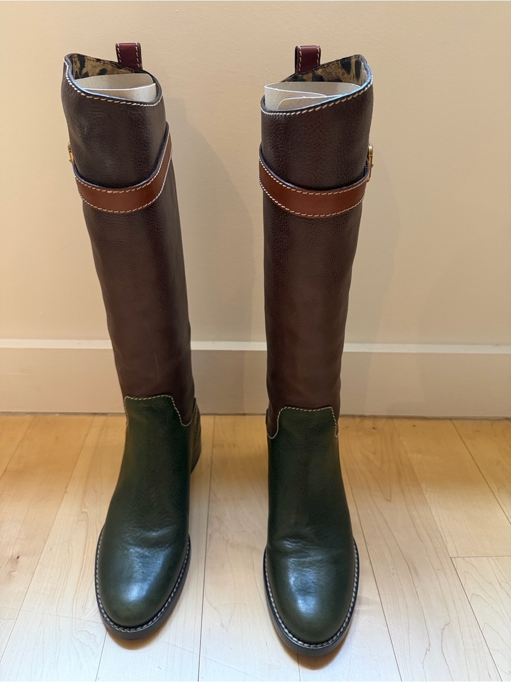 Dolce & Gabbana Olive Green and Brown Over-the-Knee Leather Boots